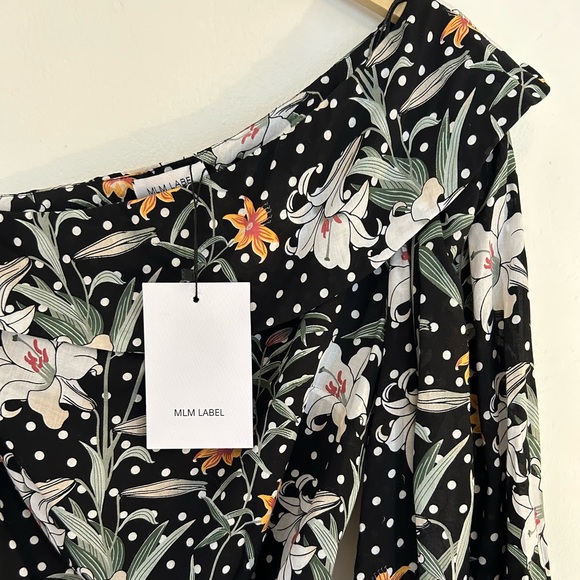 🌺 NWT MLM LABEL One Shoulder Dress Midi Sonata Black Floral Asteria Collection - Picture 5 of 9
